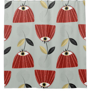 Floral seamless pattern with whimsical red flowers shower curtain