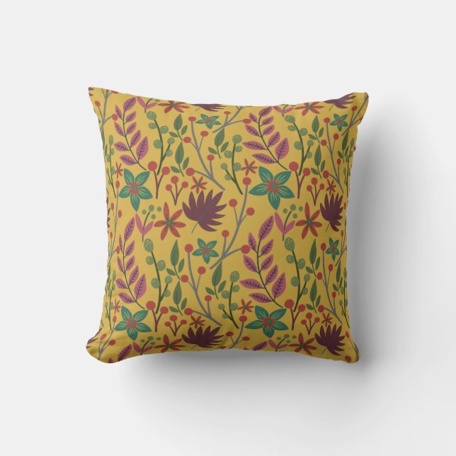 Floral seamless pattern yellow flowers and leaves cushion (Front)