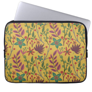 Floral seamless pattern yellow flowers and leaves laptop sleeve