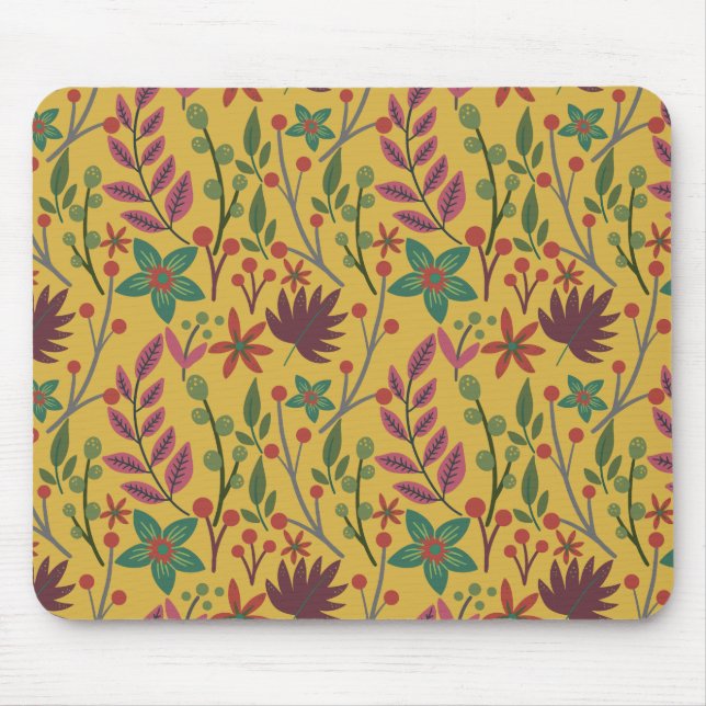 Floral seamless pattern yellow flowers and leaves mouse mat (Front)