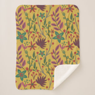 Floral seamless pattern yellow flowers and leaves sherpa blanket