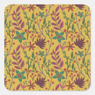 Floral seamless pattern yellow flowers and leaves square sticker