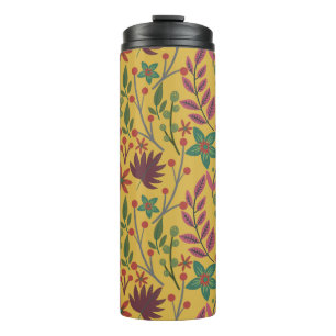 Floral seamless pattern yellow flowers and leaves thermal tumbler