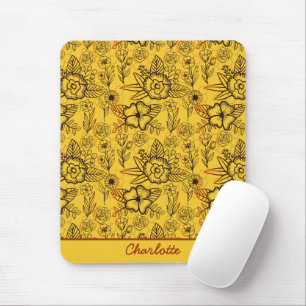 Floral seamless pattern yellow personalised name mouse mat