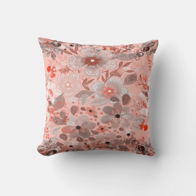 Floral Seamless Red Pattern Throw Pillow (Front)