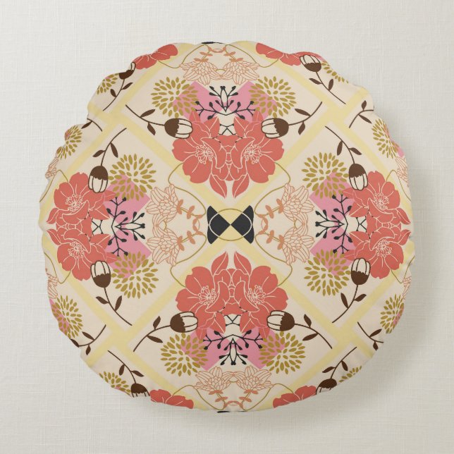 Floral seamless vintage pattern design. round cushion (Front)