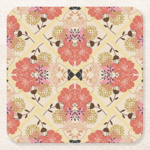 Floral seamless vintage pattern design. square paper coaster