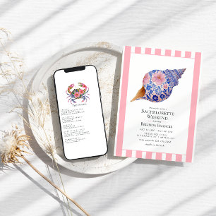 Floral Seashell Coastal Beach Bachelorette Weekend Invitation
