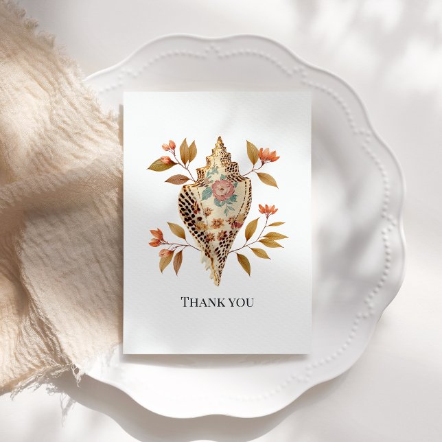 Floral Seashell Coastal Nautical Beach Wedding Thank You Card (Floral Seashell Coastal Nautical Beach Wedding Thank You Card)