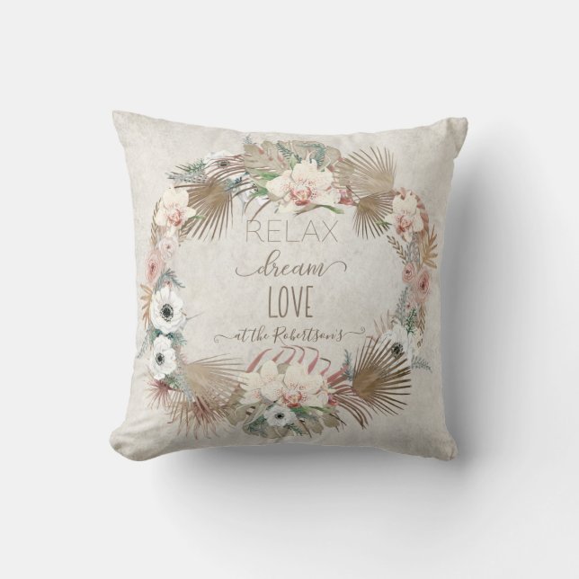 Floral Seaside Beach Palm Relax Dream Love Muted Cushion (Front)