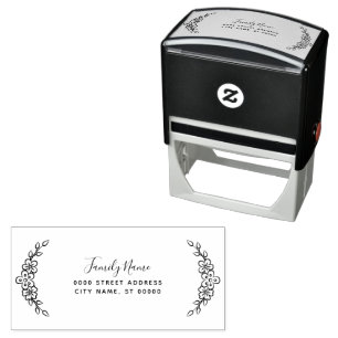 Floral Self Inking Rubber Stamp