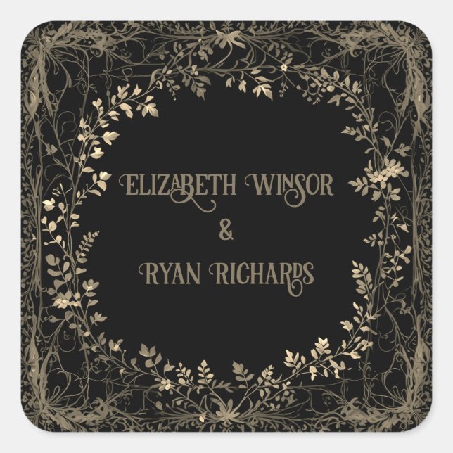 Floral Sepia Elegant Square Sticker (Front)