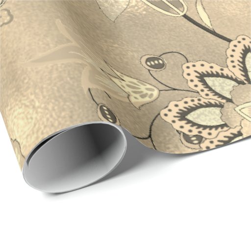 Image of Floral Sepia Gold Glass Oriental Flowers Wrapping Paper