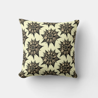 Floral Sepia Spiked Flower Pattern Gothic Cushion
