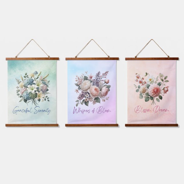 Floral Serenity: 3-Piece Wood Topped Wall Tapestry (Triple)