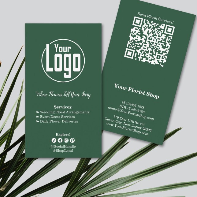 Floral Services Florist Green White Business Card (Floral Services Florist Green White Business Card)