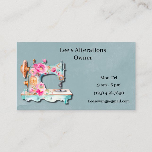 Floral Sewing Machine Business Card (Front)