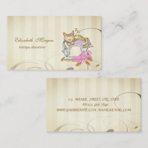 Floral Sewing Machine Cat Business Card