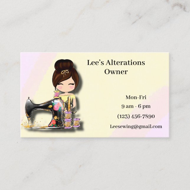 Floral Sewing Machine Girl Business Card (Front)