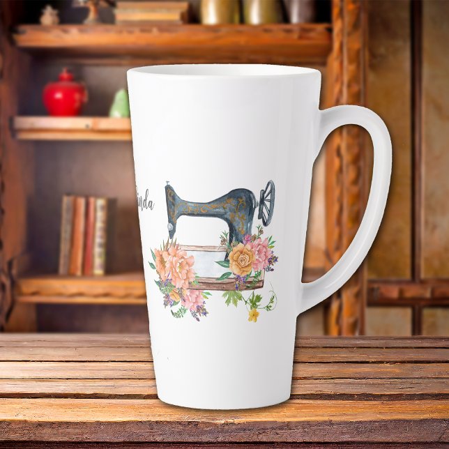Floral Sewing Machine Latte Mug (Creator Uploaded)