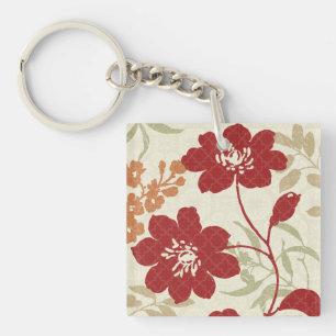 Floral Shadows in Red and Orange Key Ring