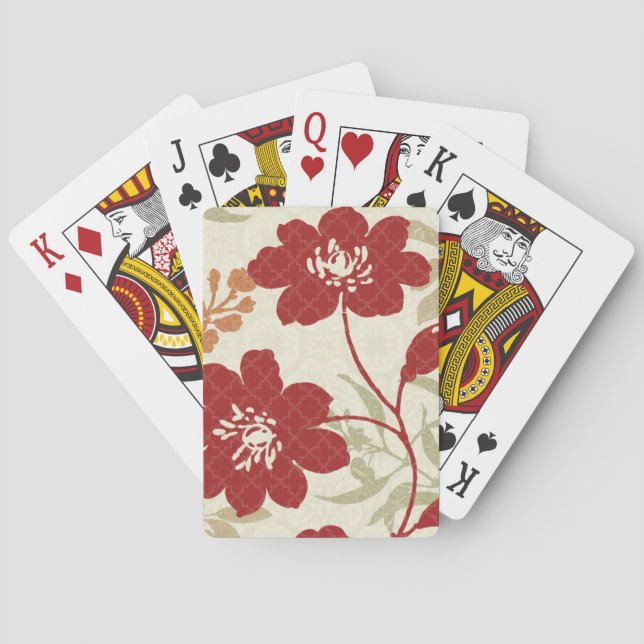 Floral Shadows in Red and Orange Playing Cards (Back)