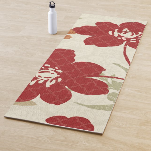 Floral Shadows in Red and Orange Yoga Mat (In Situ)