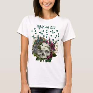 Floral Shamrock Skull Pinch and Die T-Shirt