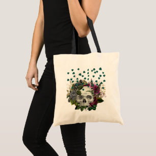 Floral Shamrock Skull Tote Bag