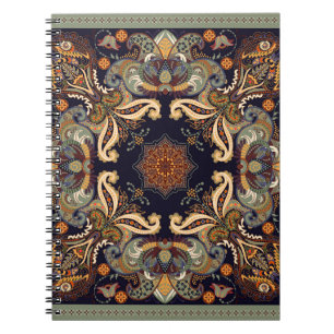 Floral shawl design. Square ornament with decorati Notebook