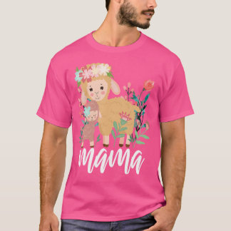 Floral Sheep Mum Baby Mama Animal Mother'S Day She T-Shirt