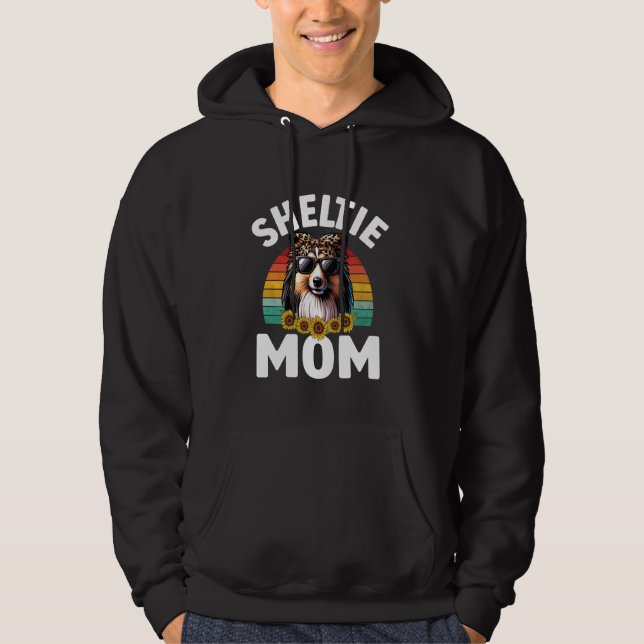 Floral Shetland Sheepdog Mama Retro Sheltie Mum Mo Hoodie (Front)