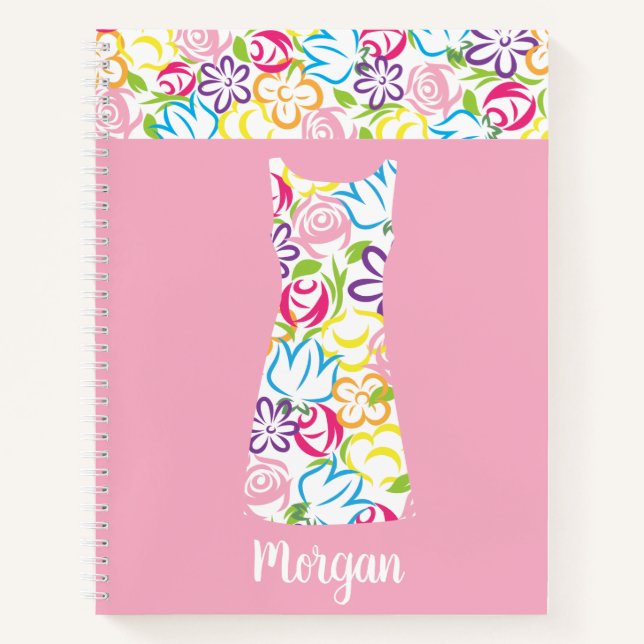 Floral Shift Dress Personalised Spiral Notebook (Front)