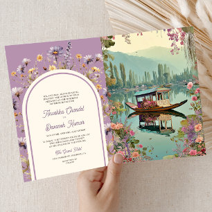 Floral Shikara Kashmir Dal Lake Indian Wedding Invitation