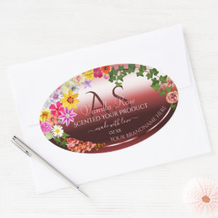 Floral Shimmery Red Product Labels Modern Monogram