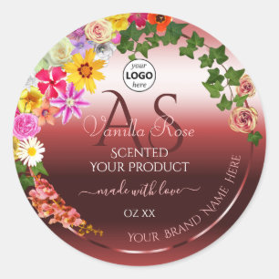 Floral Shimmery Red Product Labels Monogram Logo