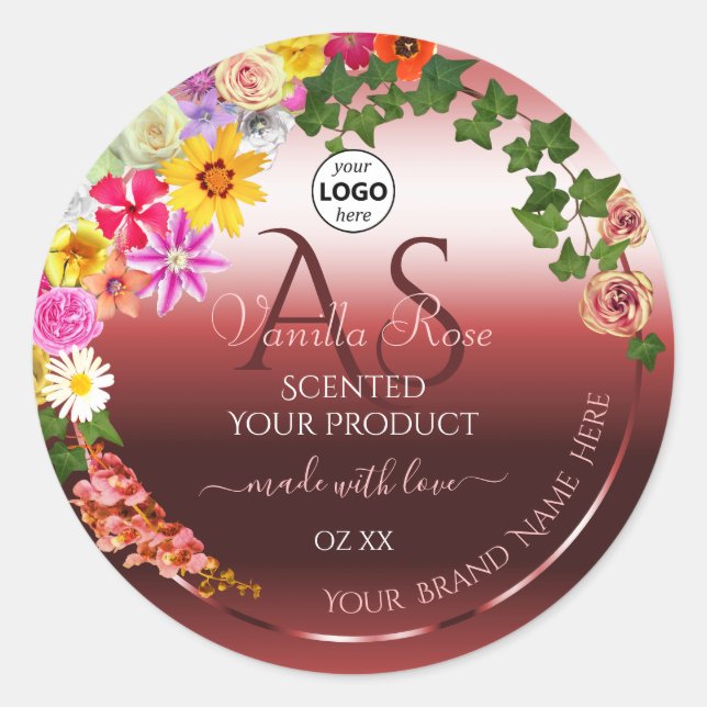 Floral Shimmery Red Product Labels Monogram Logo (Front)
