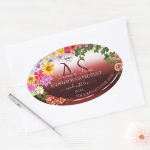 Floral Shimmery Red Product Labels Monogram Logo