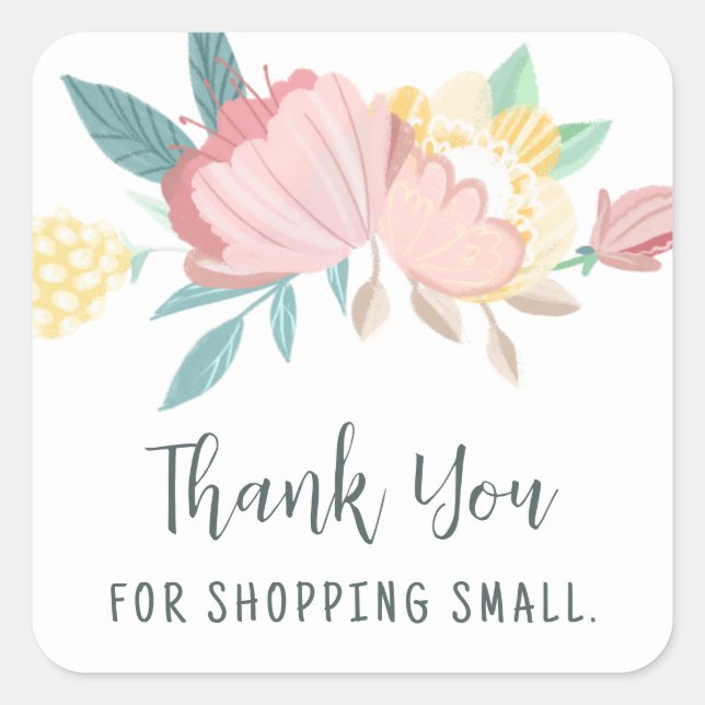 Floral Shopping Small Thank You Square Sticker (Front)