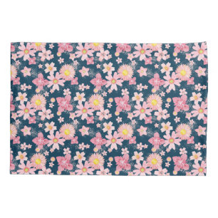 Floral Shower Snow Navy Blue Pillow Case