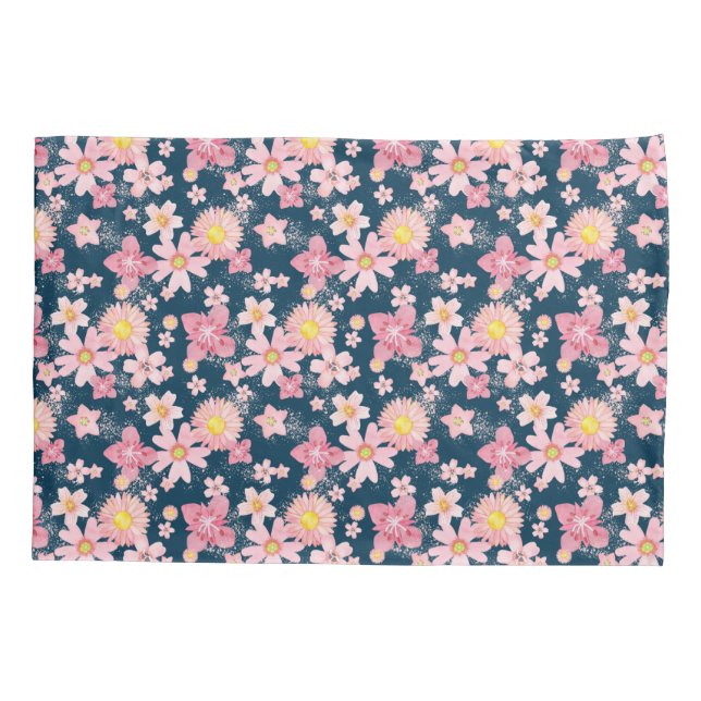 Floral Shower Snow Navy Blue Pillow Case (Back)