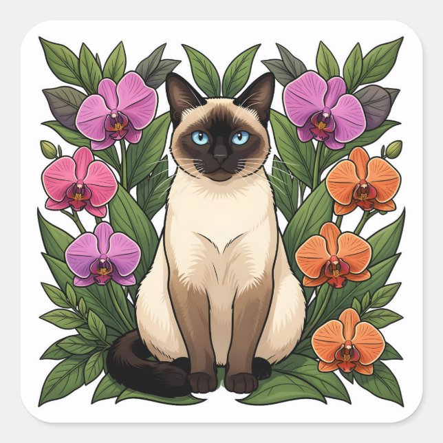 floral siamese cat stickers (Front)