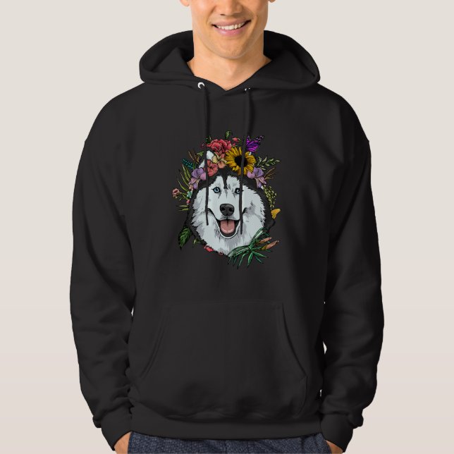 Floral Siberian Husky Dog Spring Nature Siberian H Hoodie (Front)