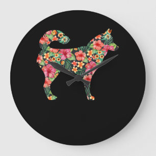 Floral siberian husky gift  Lovely flower dog gift Large Clock
