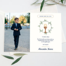 Floral Side Wreath Photo Communion Thank You