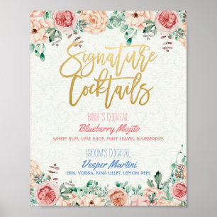 Floral Signature Cocktail Drink Menu Wedding Decor