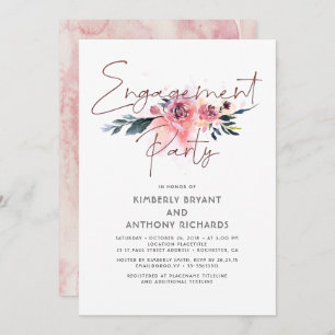 Floral Signature Script Elegant Engagement Party Invitation