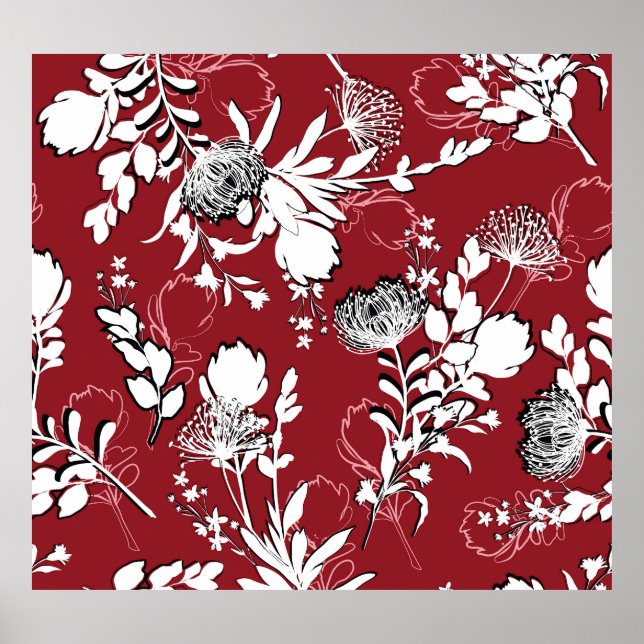 Floral silhouette, colourful botanical pattern. poster (Front)