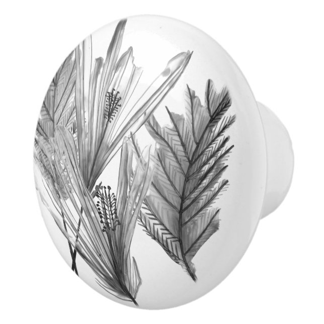 Floral Silhouette - Grey Ceramic Knob (Right)