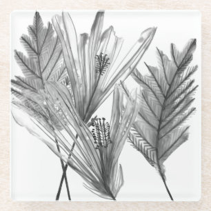 Floral Silhouette - Grey Glass Coaster